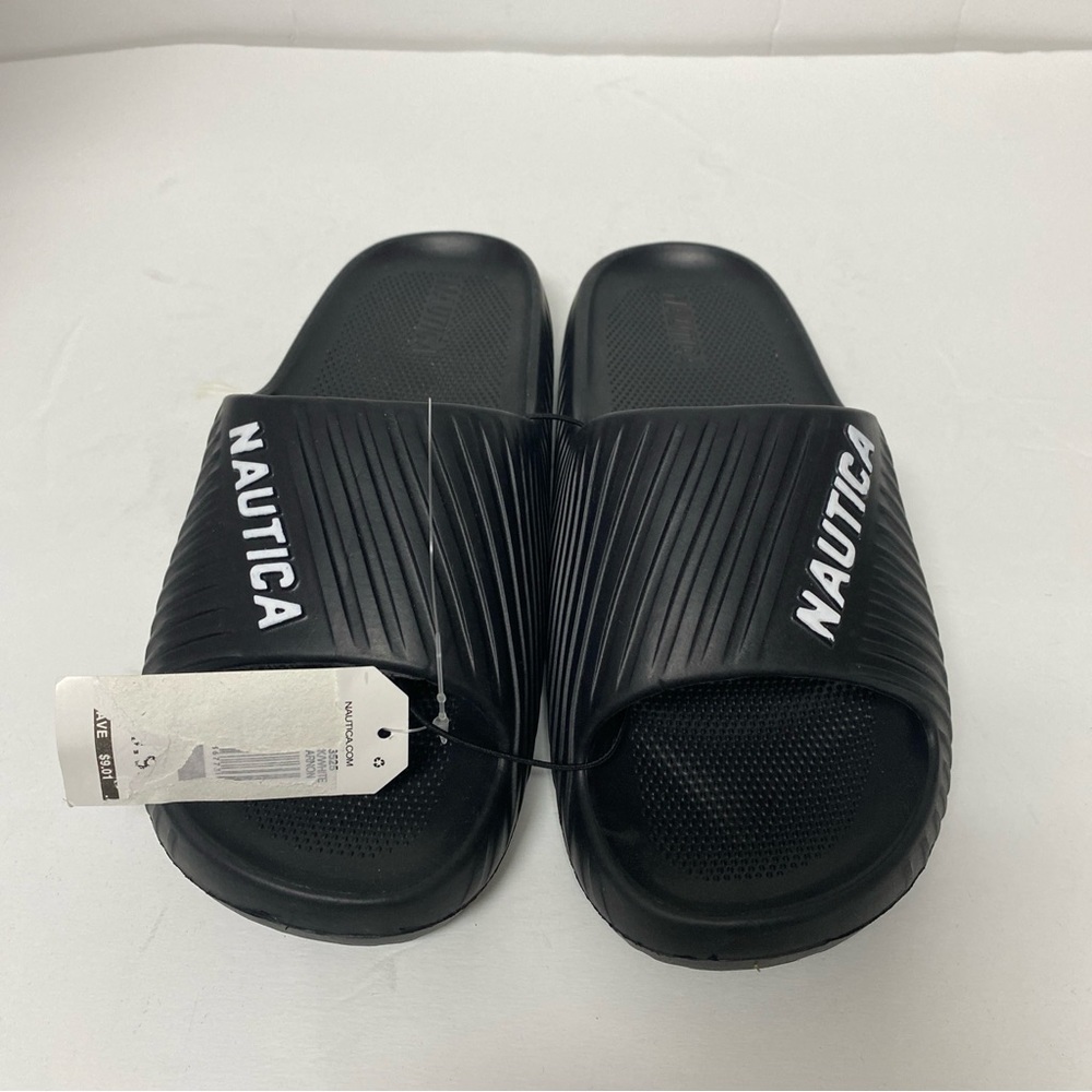 Nautica Men’s Athletic Slide Flat Comfortable Pool Side Shoes Black Size 8
